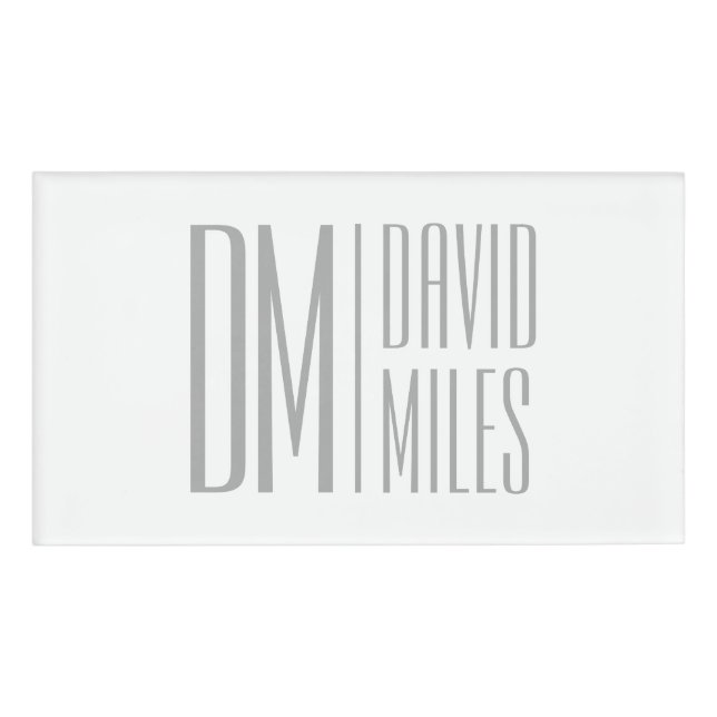 Badge D'identification Logo Stylish Minimal & Modern Grey Initiales & Nom (Devant)