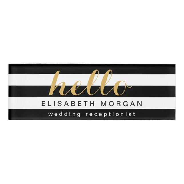 Badge D'identification L'or élégant indiquent bonjour des rayures de (Devant)