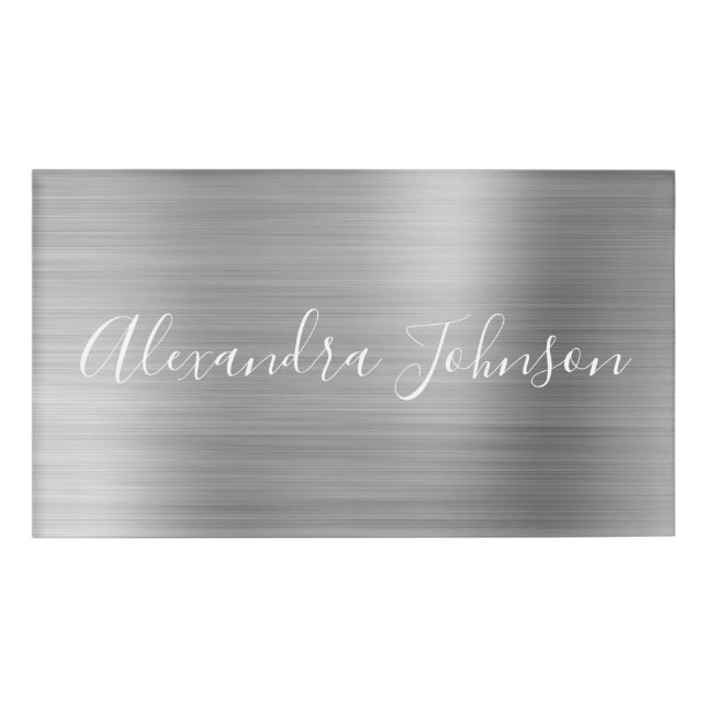 Badge D'identification Luxe Silver Foil Moderne (Devant)