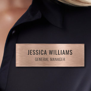 Badge D'identification Luxueux Faux Or Rose Brossé Moderne Professionnel