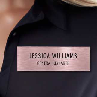 Badge D'identification Luxueux Faux Rose Pâle Brossé Moderne Professionne