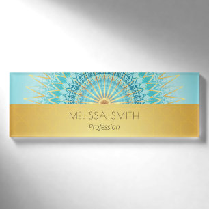 Badge D'identification Mandala géométrique turquoise or