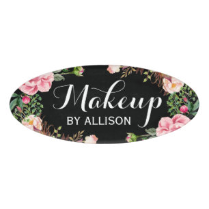 Badge D'identification Maquillage Artiste Beauté Salon Classy Floral Enve