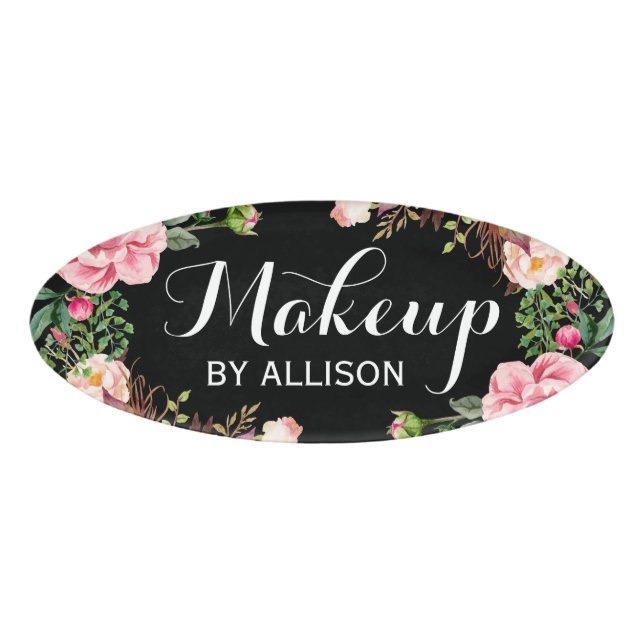 Badge D'identification Maquillage Artiste Beauté Salon Classy Floral Enve (Devant)
