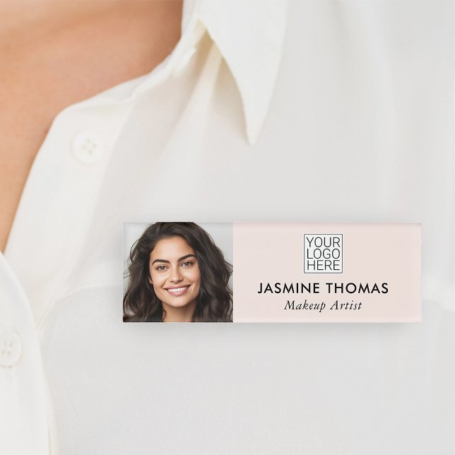 Badge D'identification Maquillage Photo Logo Rose Pâle (Créateur téléchargé)