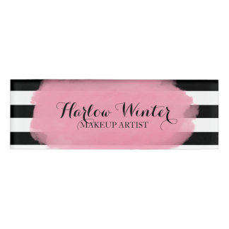 Badge D'identification Maquilleur chic de blanc de noir de rose de