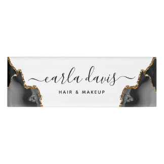 Badge D'identification Marbre noir et or Agate Script Signature