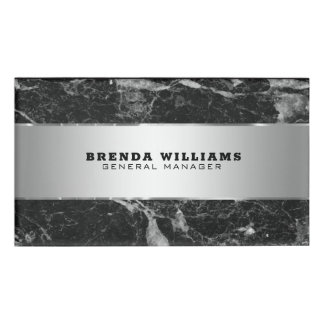 Badge D'identification Marbre Noir moderne Accent en Argent