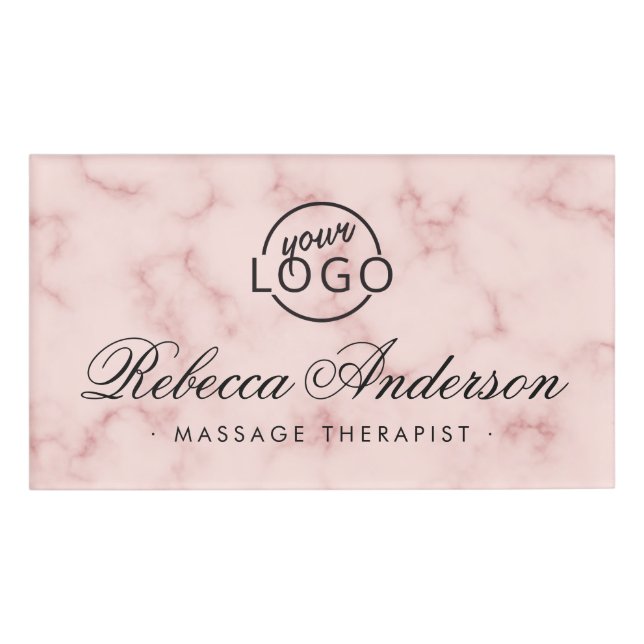 Badge D'identification Marbre rose vif élégant script logo personnalisé (Devant)
