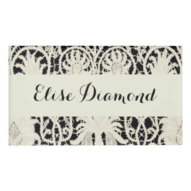 Badge D'identification Mariage Antique Dentelle Lin Blanc Classique Joli (Devant)