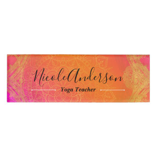 Badge D'identification Mariage Mandala Indien Fuchsia Rose Orange Or