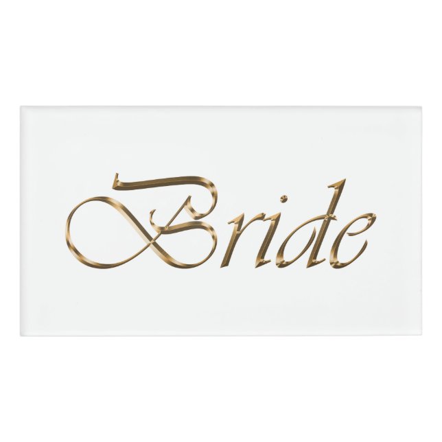 Badge D'identification Mariée or blanc calligraphie script élégant chic (Devant)