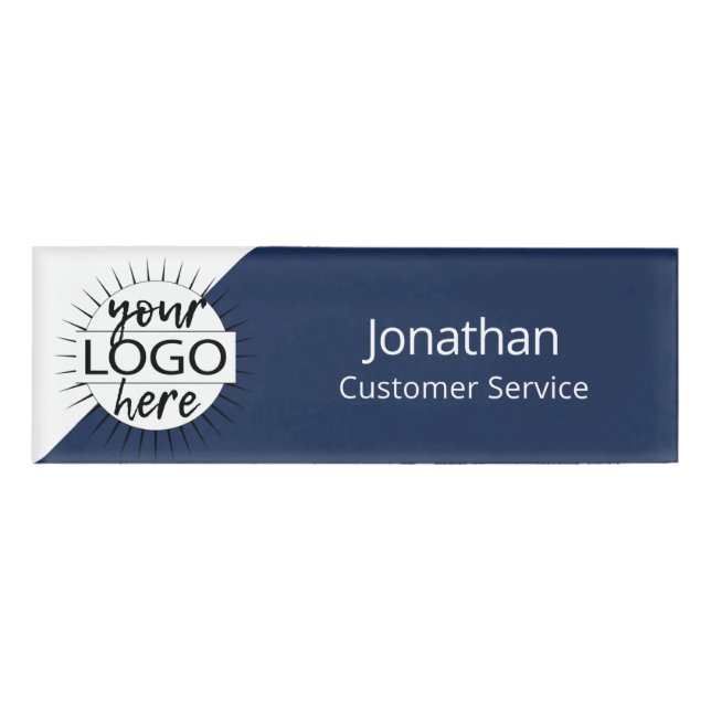 Badge D'identification Marine Blue Modern Custom Logo Magnet Employé Pers (Devant)