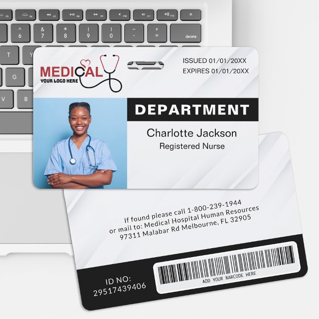 Badge d'identification médicale noir avec code-bar (Créateur téléchargé)