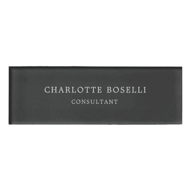 Badge D'identification Minimaliste Élégant Classique Professionnel Gris (Devant)