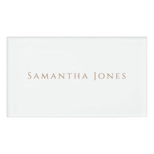 Badge D'identification Minimaliste personnalisé Mariage moderne or blanc