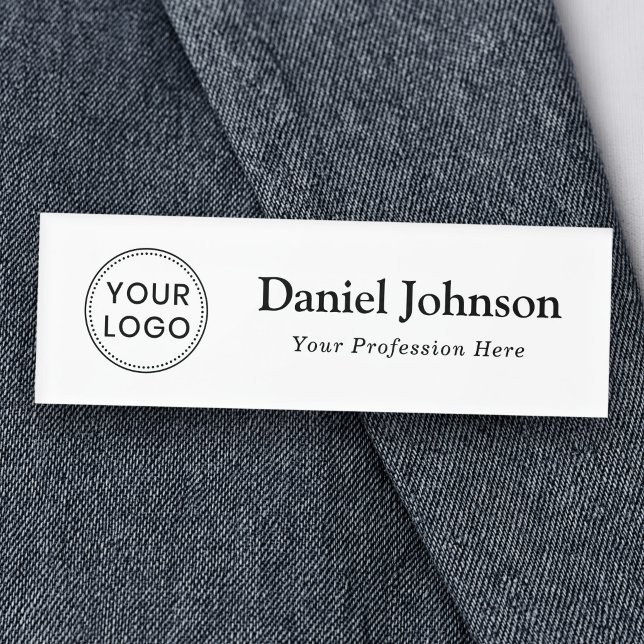 Badge D'identification Modèle de logo et de nom personnalisé blanc profes (Custom logo and name template white professional tag)