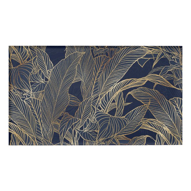 Badge D'identification Moderne Blue Gold Foliage Plante Design botanique (Devant)