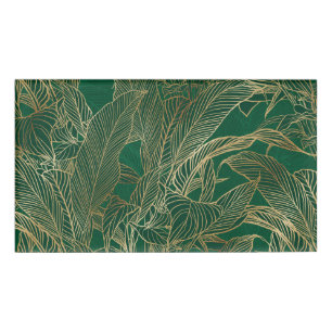 Badge D'identification Moderne Green Gold Foliage Plante Design botanique