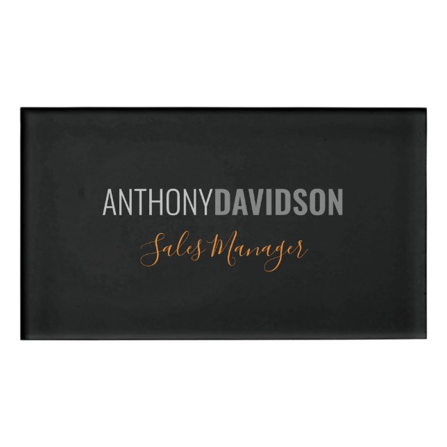 Badge D'identification Moderne minimaliste élégant professionnel noir gri (Devant)