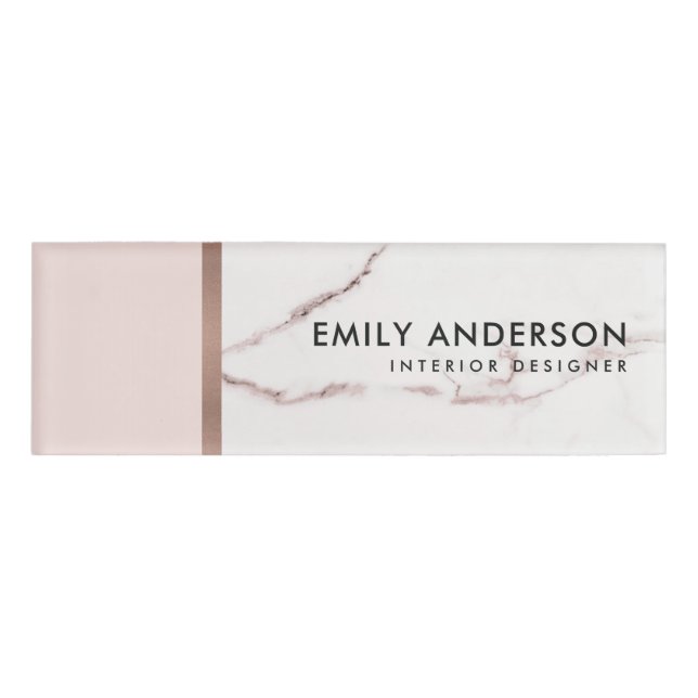 BADGE D'IDENTIFICATION MODERNE MODERNE TEXTURE EN MARBRE D'OR ROSE ROSE R (Devant)