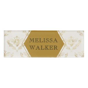 Badge D'identification monogramme apiaire de la reine d'or vintage