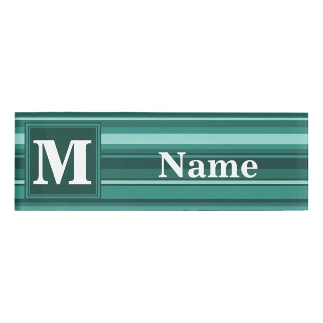 Badge D'identification Monogramme bandes turquoises (Devant)