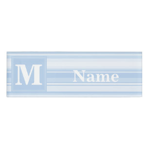 Badge D'identification Monogramme Bleu rayures
