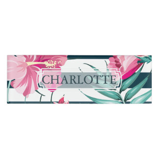 Badge D'identification Monogramme d'été exotique Floral rayé
