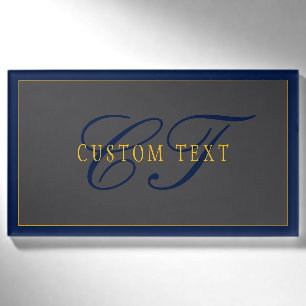 Badge D'identification Monogramme élégant de style manuscrit Bleu marine