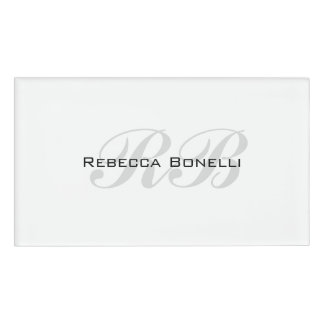 Badge D'identification Monogramme gris blanc Nom Initiales Simple Style