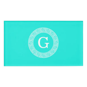 Badge D'identification Monogramme initial du cadre de ligne clé grecque d