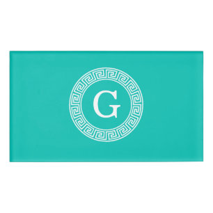Badge D'identification Monogramme initial turquoise Wht Key grecque