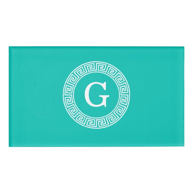 Badge D'identification Monogramme initial turquoise Wht Key grecque (Devant)