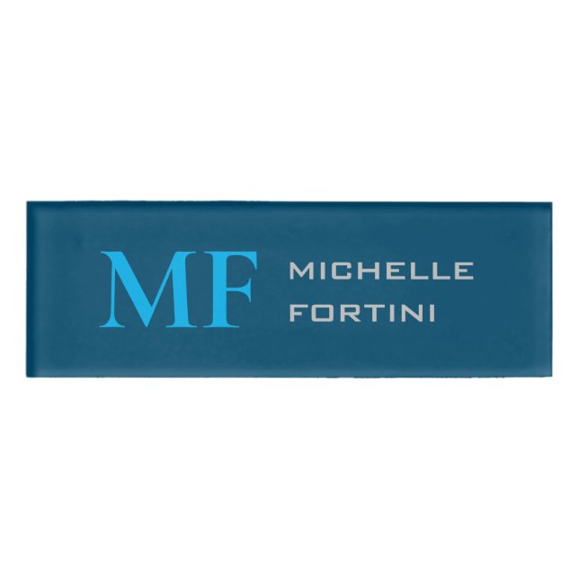 Badge D'identification Monogramme moderne Plaque initiale Ciel & Océan Bl (Devant)