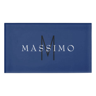 Badge D'identification Monogramme Noir Professionnel Bleu Votre Nom