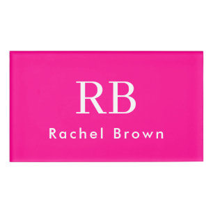 Badge D'identification Monogramme rose chaud Élégant féminin Minimaliste