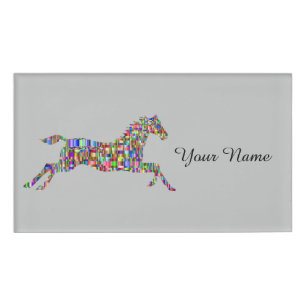 Badge D'identification Mosaïque colorée Cheval équitation Nom de l'école