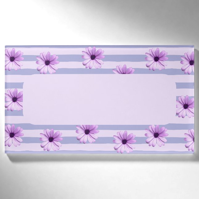 Badge D'identification Motif à rayures pastel avec des marguerites (Devant)