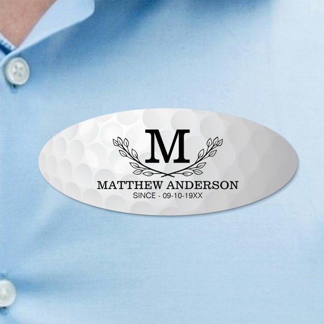 Badge D'identification Motif de balle de golf personnalisé Nom Monogramme (Créateur téléchargé)