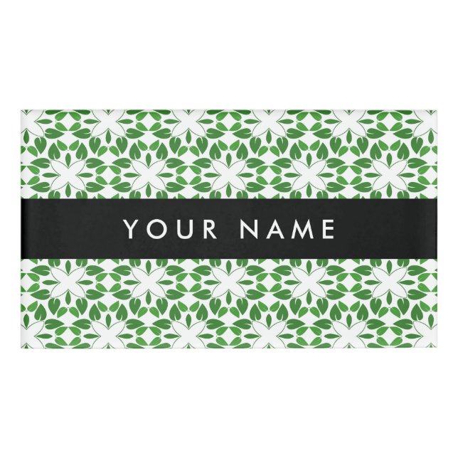 Badge D'identification Motif de feuille, feuilles vertes, votre nom (Devant)