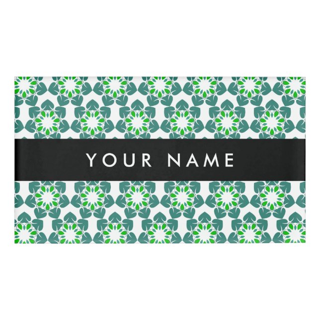 Badge D'identification Motif de feuille, feuilles vertes, votre nom (Devant)