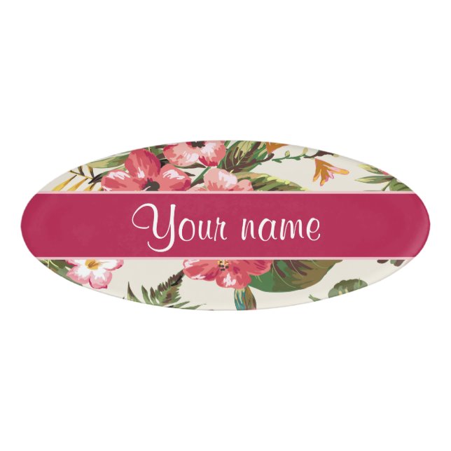 Badge D'identification Motif de fleurs tropical de ketmie (Devant)