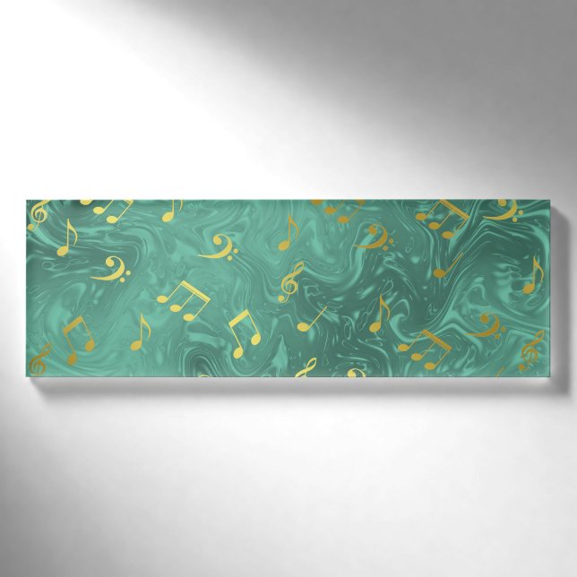 Badge D'identification motif de notes de musique dorées (Devant)