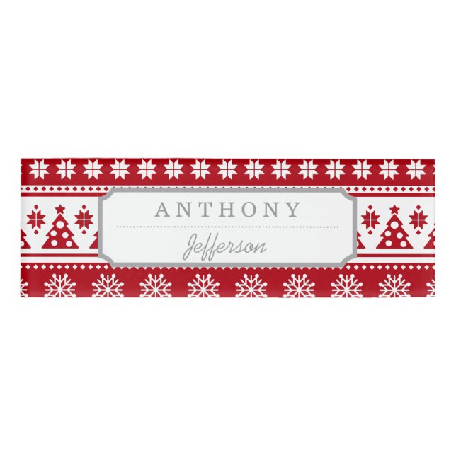 Badge D'identification Motif des cerfs et des arbres rouges et blancs de  (Devant)