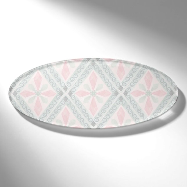 Badge D'identification Motif diamant pastel vert et rose (Devant)