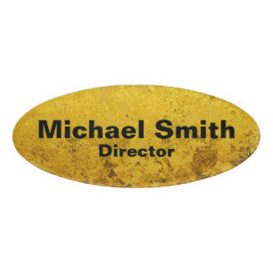 Badge D'identification Motif EN FEUILLES D'OR PURE + votre nom / Photo