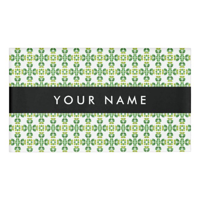 Badge D'identification Motif feuille, Feuilles verts, votre nom (Devant)