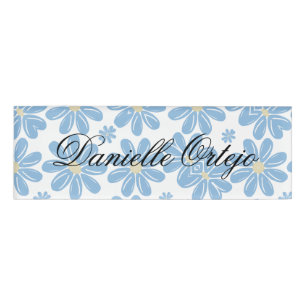 Badge D'identification Motif Floral Bleu - Étiquette de Nom Personnalisée