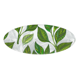 Badge D'identification Motif sans couture avec Feuilles de thé vert